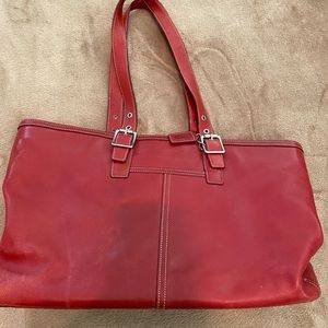 Coach Red Computer Bag with Silver Buckles.